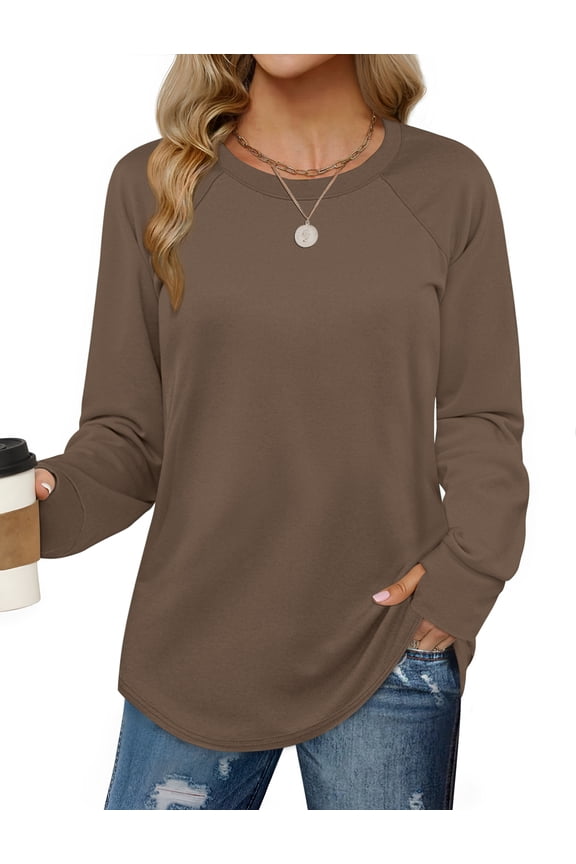 Sweatshirts for Women Thumb Hole Long Sleeve Shirts Curved Hem Crewneck Sweatshirts Casual Fall Womens Tunic Tops