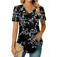 thumbnail image 1 of MOSHU T-shirts for Women Pleated Printed Short Sleeve Tunice Tops V Neck Summer Womens Shirts, 1 of 6