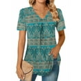 thumbnail image 1 of MOSHU T-shirts for Women Pleated Printed Short Sleeve Tunice Tops V Neck Summer Womens Shirts, 1 of 6