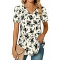 thumbnail image 1 of MOSHU T-shirts for Women Pleated Printed Short Sleeve Tunice Tops V Neck Summer Womens Shirts, 1 of 6