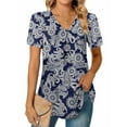 thumbnail image 1 of MOSHU T-shirts for Women Pleated Printed Short Sleeve Tunice Tops V Neck Summer Womens Shirts, 1 of 6
