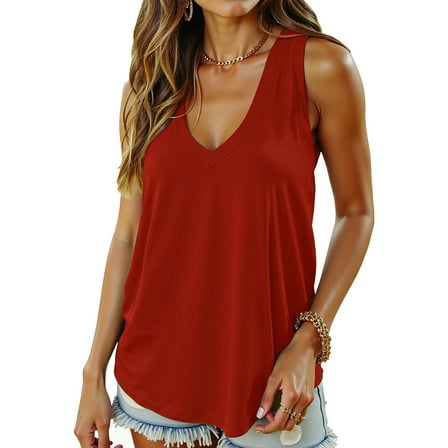 MOSHU Tank Tops for Women Flowy Deep V Neck Women Shirts Loose Fit Summer Sleeveless Tops