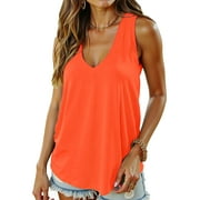 MOSHU Tank Tops for Women Flowy Deep V Neck Women Shirts Loose Fit Summer Sleeveless Tops