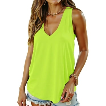 MOSHU Tank Tops for Women Flowy Deep V Neck Women Shirts Loose Fit Summer Sleeveless Tops