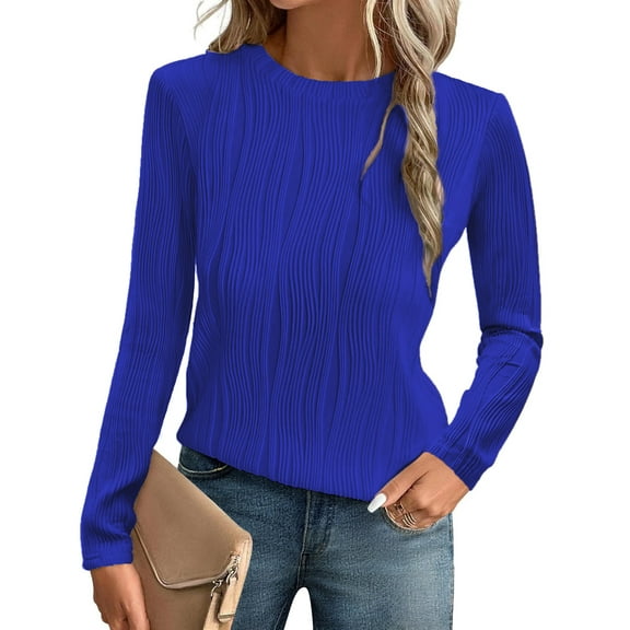 MOSHU Textured Blouses for Women Crewneck Dressy Womens Tops Casual Long Sleeve Fall Shirts
