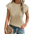 thumbnail image 1 of MOSHU Textured Womens Tops Casual Crewneck Basic Tee Shirts Cap Sleeve Summer Blouses, 1 of 9