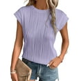 thumbnail image 1 of MOSHU Textured Womens Tops Casual Crewneck Basic Tee Shirts Cap Sleeve Summer Blouses, 1 of 8