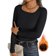 MOSHU Thermal Tops for Women Scoop Neck Slim Fit Basic Top Ribbed Thermal Undershirts Layering Tee Womens Long Sleeve Shirts