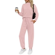 MOSHU Two Piece Sets for Women Casual Lounge Sets Mock Neck Sweatshirts and Drawstring Jogger Pants Vacation Travel Outfits