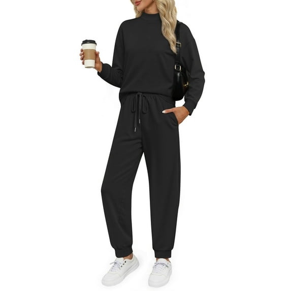 MOSHU Two Piece Sets for Women Casual Lounge Sets Mock Neck Sweatshirts and Drawstring Jogger Pants Vacation Travel Outfits
