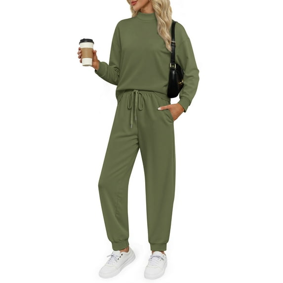 MOSHU Two Piece Sets for Women Casual Lounge Sets Mock Neck Sweatshirts and Drawstring Jogger Pants Vacation Travel Outfits