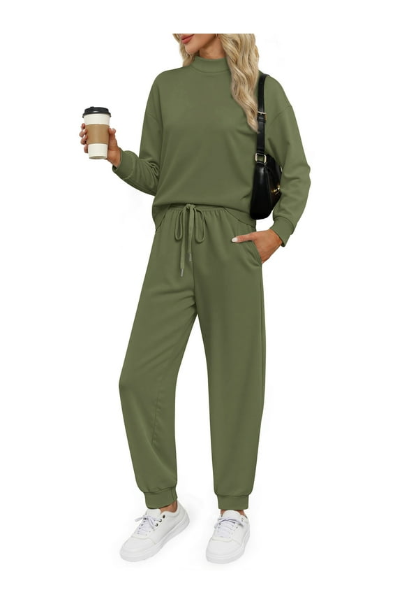 Two Piece Sets for Women Casual Lounge Sets Mock Neck Sweatshirts and Drawstring Jogger Pants Vacation Travel Outfits