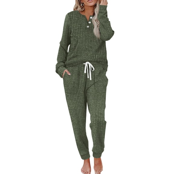 MOSHU Two Piece Womens Pajama Sets Button Down Shirts and Drawstring Pants with Pockets Solid Lounge Sets for Women