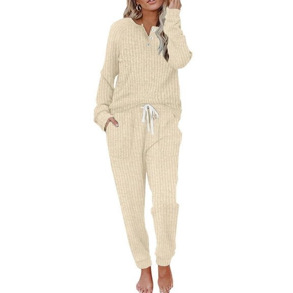 MOSHU Two Piece Womens Pajama Sets Button Down Shirts and Drawstring Pants with Pockets Solid Lounge Sets for Women