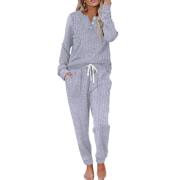 MOSHU Two Piece Womens Pajama Sets Button Down Shirts and Drawstring Pants with Pockets Solid Lounge Sets for Women