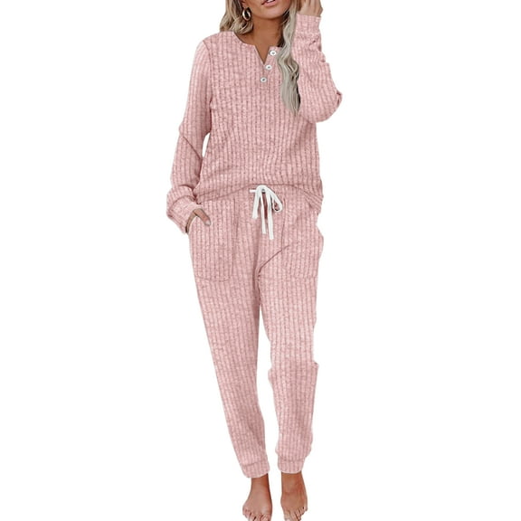 MOSHU Two Piece Womens Pajama Sets Button Down Shirts and Drawstring Pants with Pockets Solid Lounge Sets for Women