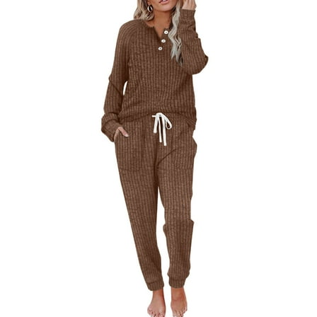 MOSHU Two Piece Womens Pajama Sets Button Down Shirts and Drawstring Pants with Pockets Solid Lounge Sets for Women
