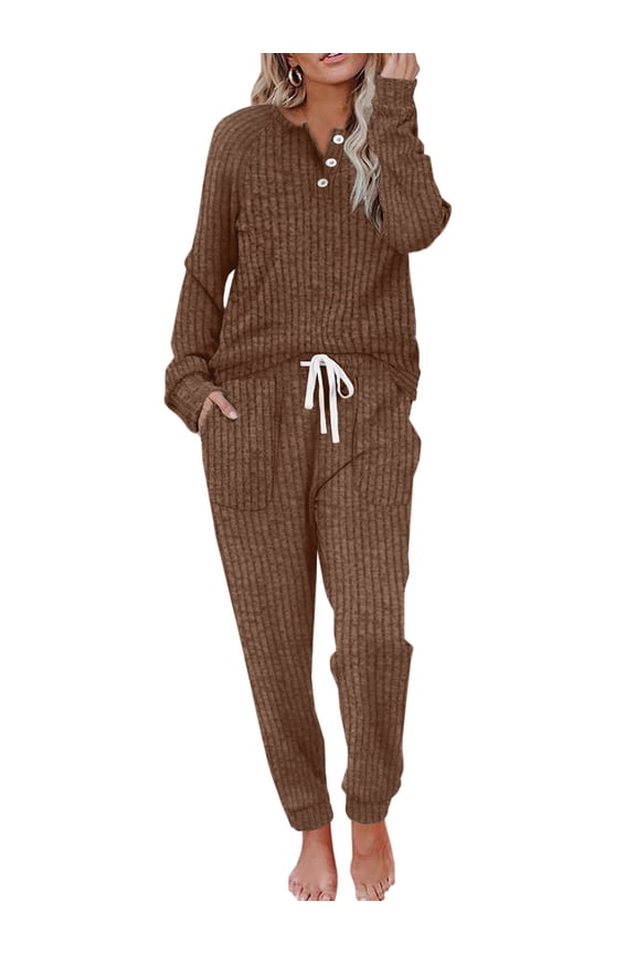 Two Piece Womens Pajama Sets Button Down Shirts and Drawstring Pants with Pockets Solid Lounge Sets for Women