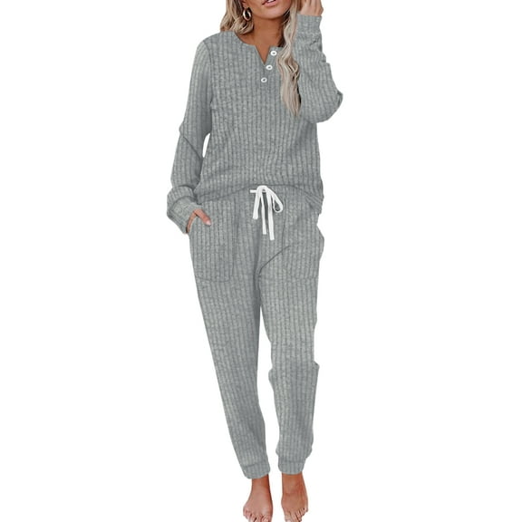 MOSHU Two Piece Womens Pajama Sets Button Down Shirts and Drawstring Pants with Pockets Solid Lounge Sets for Women