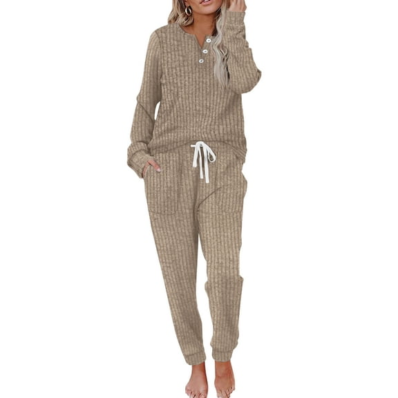 MOSHU Two Piece Womens Pajama Sets Button Down Shirts and Drawstring Pants with Pockets Solid Lounge Sets for Women