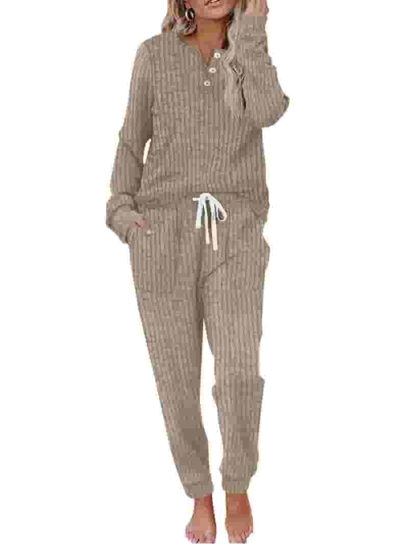 Simplicity Solid Buttons O Neck Long Sleeve Two Pieces Simplicity Solid Buttons O Neck Long Sleeve Two Pieces