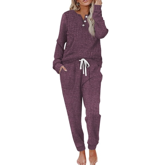 MOSHU Two Piece Womens Pajama Sets Button Down Shirts and Drawstring Pants with Pockets Solid Lounge Sets for Women