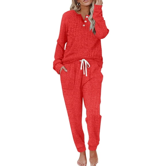 MOSHU Two Piece Womens Pajama Sets Button Down Shirts and Drawstring Pants with Pockets Solid Lounge Sets for Women