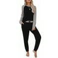 thumbnail image 1 of MOSHU Two Piece Womens Pajama Sets Pullover Raglan Long Sleeve Tops and Tapered Drawstring Pants with Pockets Color Block Lounge Sets, 1 of 9