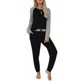 MOSHU Two Piece Womens Pajama Sets Pullover Raglan Long Sleeve Tops and Tapered Drawstring Pants with Pockets Color Block Lounge Sets