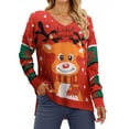 thumbnail image 1 of MOSHU Ugly Christmas Sweaters for Women Graphic Knitted Pullover Sweaters Casual V-neck Side Slits Tops, 1 of 8