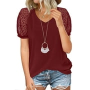 MOSHU V-Neck Blouses for Women Lace Short Sleeve Shirts Casual Women Tops