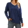 thumbnail image 1 of MOSHU V Neck Sweaters for Women Fall Lightweight Knit Pullover Sweater Side Slits Tops, 1 of 8