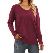MOSHU V Neck Sweaters for Women Fall Lightweight Knit Pullover Sweater