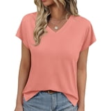 MOSHU V Neck T-Shirts for Womens Side Split Short Sleeve Shirts Loose ...
