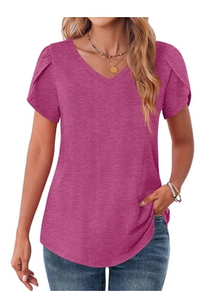 V-Neck T-shirts for Women Petal Sleeve Tunic Tops Summer Casual Womens Shirts