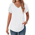 thumbnail image 1 of MOSHU V-Neck T-shirts for Women Petal Sleeve Tunic Tops Summer Casual Womens Shirts, 1 of 10