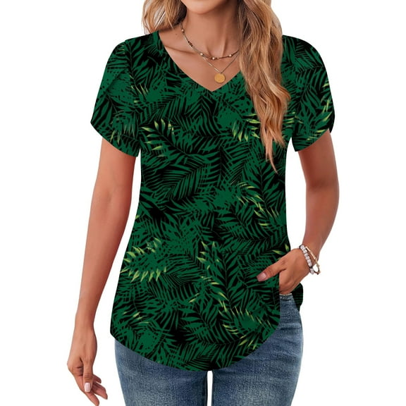 MOSHU V-Neck T-shirts for Women Petal Sleeve Tunic Tops Summer Casual Womens Shirts