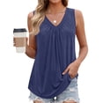 thumbnail image 1 of MOSHU V Neck Tank Tops for Women Flowy Pleated Sleeveless Shirts Loose Fit Women Tops Dressy Curved Hem Summer Tops, 1 of 11