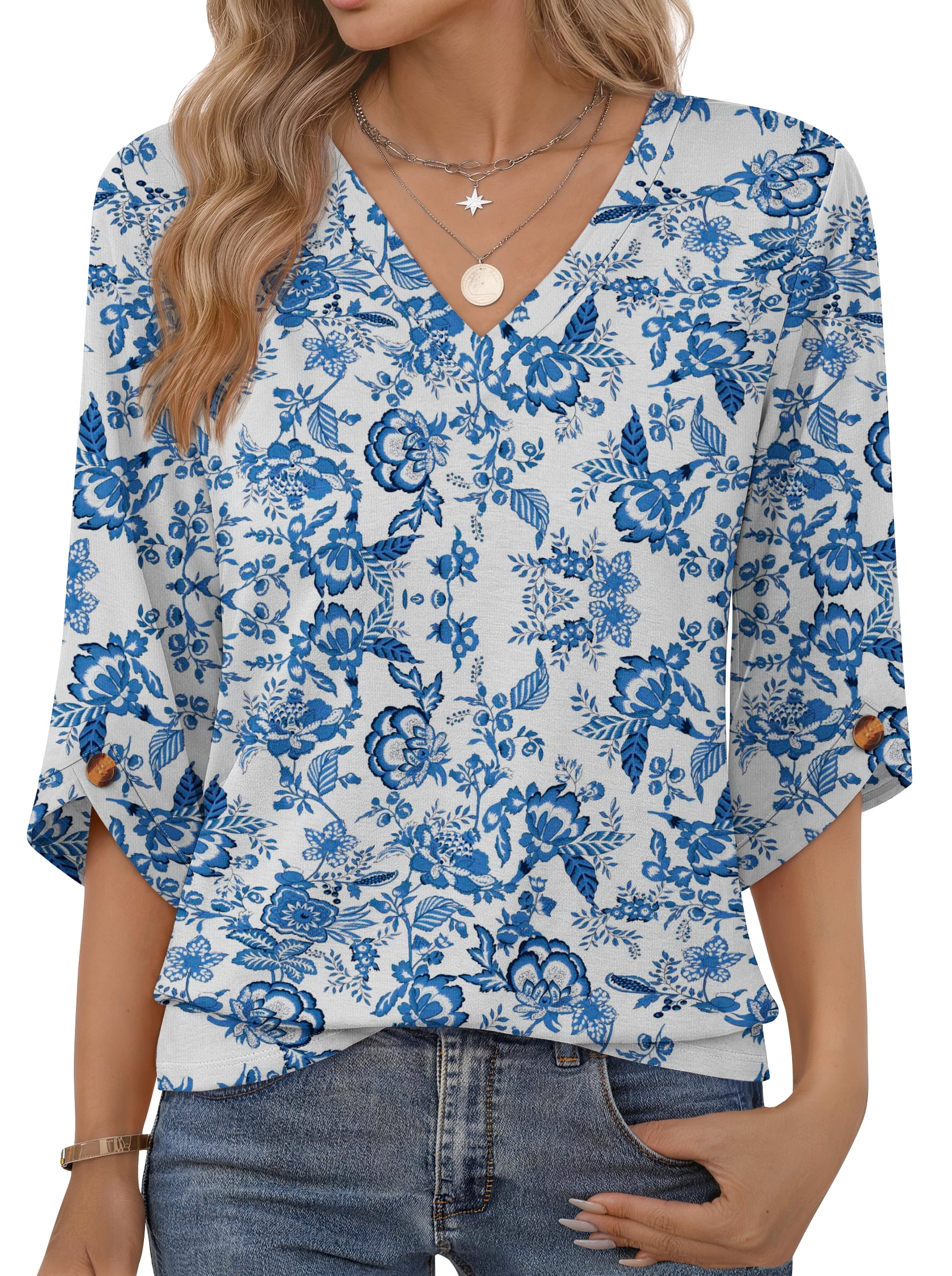 moshu-v-neck-tops-for-women-3-4-length-sleeve-women-tops-casual-dressy