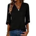 thumbnail image 1 of MOSHU V Neck Tops for Women 3/4 Length Sleeve Women Tops Casual Dressy Women Blouses Trendy Tunic Tops, 1 of 7