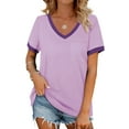 thumbnail image 1 of MOSHU V-Neck Women T Shirts Short Sleeve Loose Summer Tops for Women with Pocket, 1 of 10