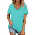 thumbnail image 1 of MOSHU V-Neck Women T Shirts Short Sleeve Loose Summer Tops for Women with Pocket, 1 of 10