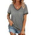 thumbnail image 1 of MOSHU V-Neck Women T Shirts Short Sleeve Loose Summer Tops for Women with Pocket, 1 of 10