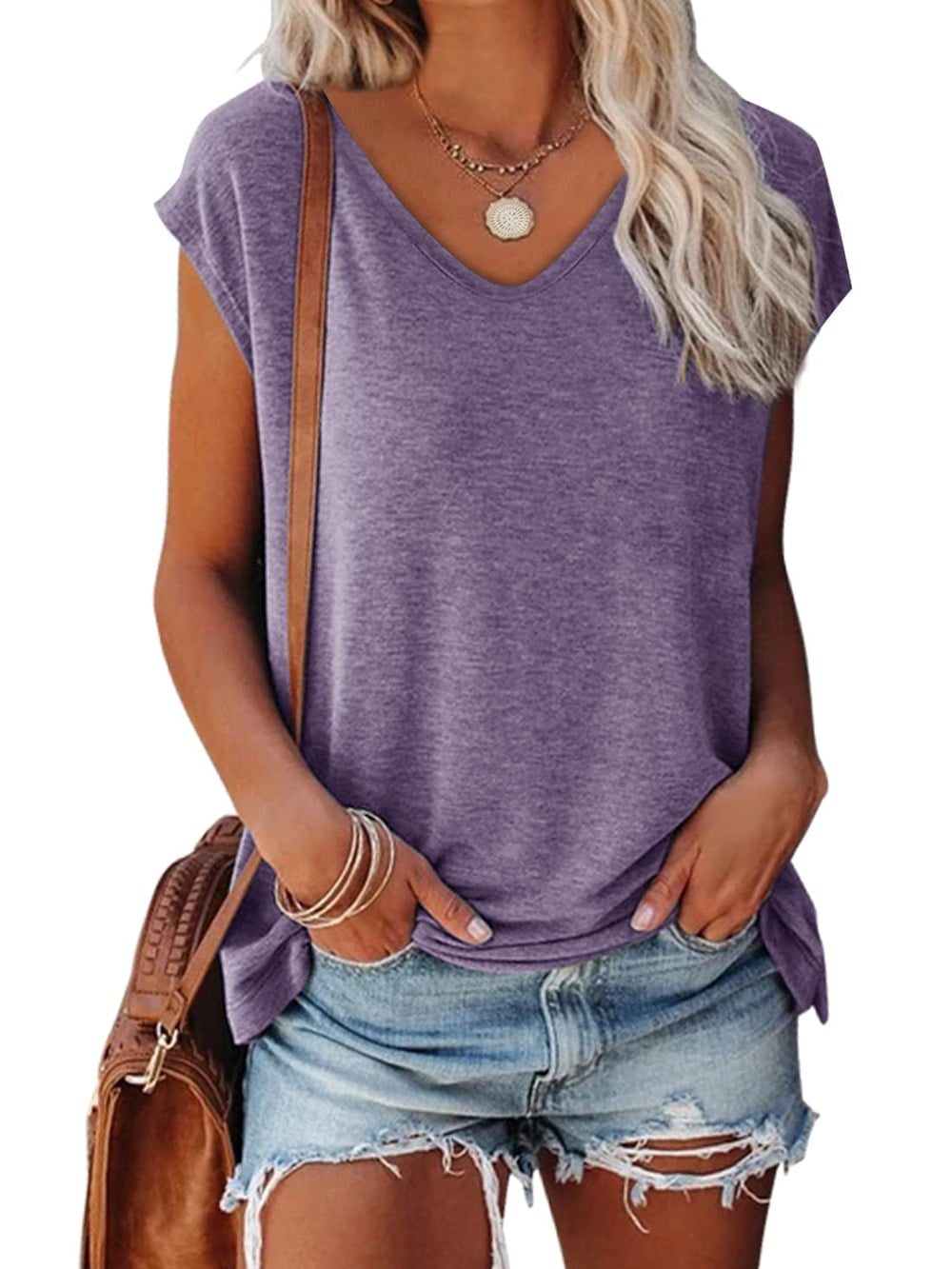 Casual Womens T-Shirts Basic Tops for Women Cap Sleeve Loose Tank Tops