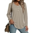 thumbnail image 1 of MOSHU V-neck T Shirts for Women Casual Long Sleeve Tunic Tops Curve Hem Fall Button Shirts, 1 of 8