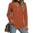 thumbnail image 1 of MOSHU V-neck T Shirts for Women Casual Long Sleeve Tunic Tops Curve Hem Fall Button Shirts, 1 of 8