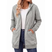 Women Zip Up Hoodies Long Sleeve Cotton Fleece Sweatshirts for Women Casual Hooded Jackets Fall Tops with Pockets