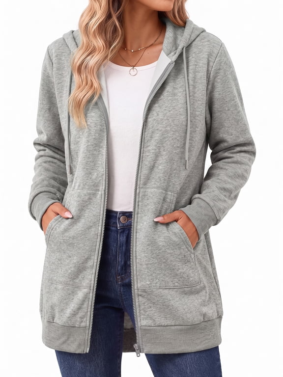 Women Zip Up Hoodies Long Sleeve Cotton Fleece Sweatshirts for Women Casual Hooded Jackets Fall Tops with Pockets