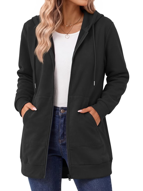 Women Zip Up Hoodies Long Sleeve Cotton Fleece Sweatshirts for Women Casual Hooded Jackets Fall Tops with Pockets