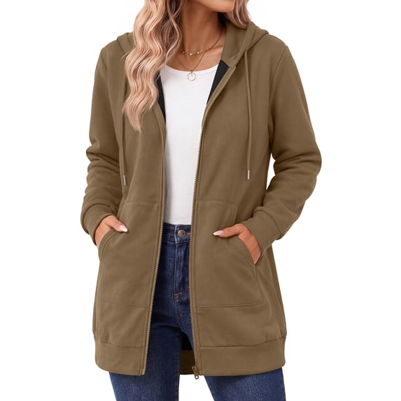 MOSHU Women Zip Up Hoodies Long Sleeve Cotton Fleece Sweatshirts for Women Casual Hooded Jackets Fall Tops with Pockets